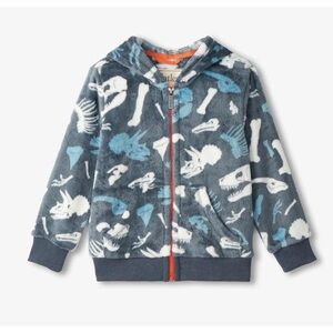Hatley Dino Fossils Fleece Zip Up Hoodie Dinosaurs Pockets Unisex Sz 12